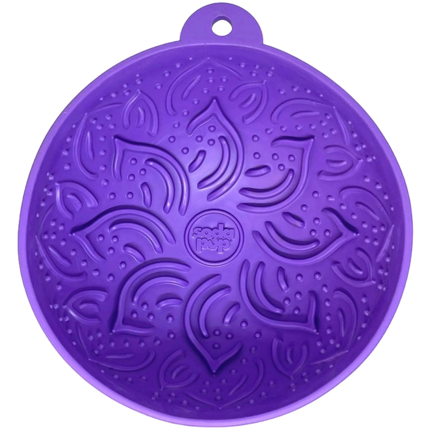 Purple SodaPup Garden of Eatin' wobble lick mat with embossed garden leaf pattern and hanging loop
