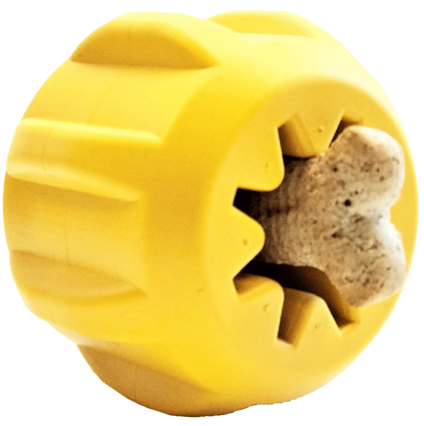 Yellow SodaPup Yak Chew Holder with star opening holding bone chew