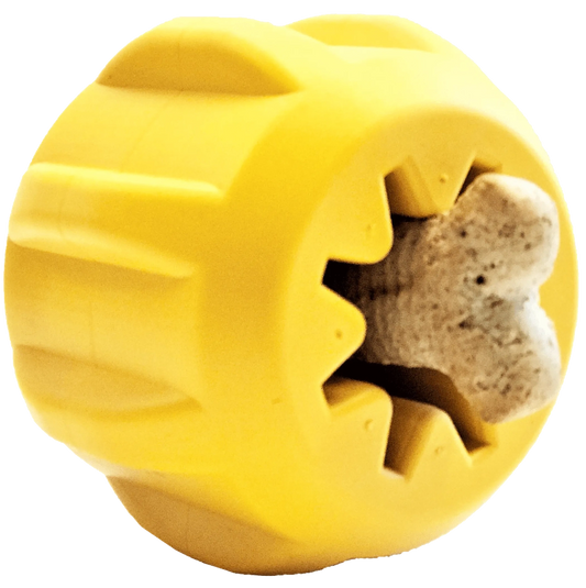 Yellow SodaPup Yak Chew Holder with star opening holding bone chew