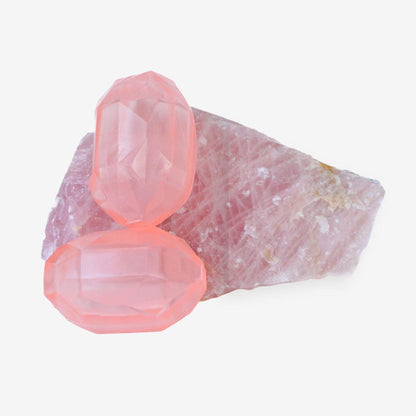 Set of two pink geometric enrichment chew toys on natural stone