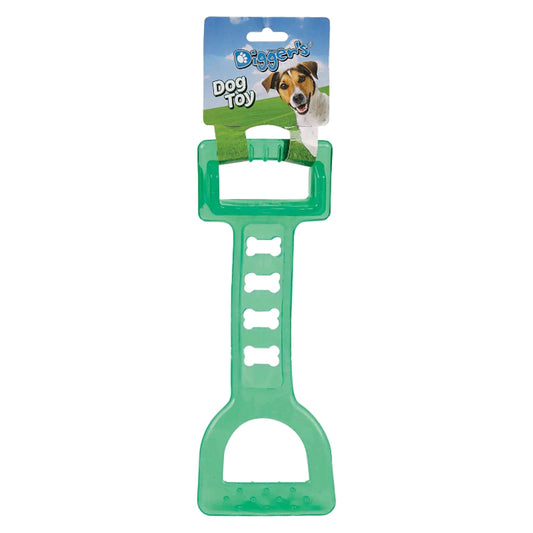 Green Giant TPR Tugger Dog Toy Shovel with Bone Cutouts and Textured Grip