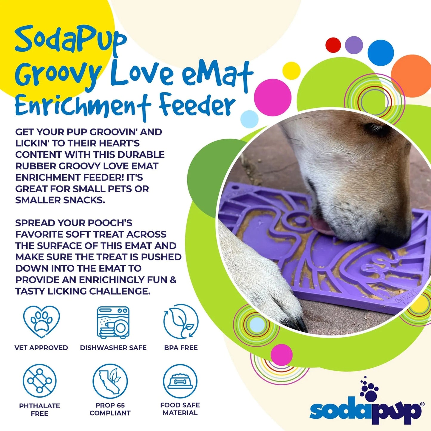 Purple retro groovy love lick mat with raised patterns for small dogs and cats