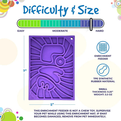 Small 7x5 inch purple TPE synthetic rubber lick mat with difficulty scale