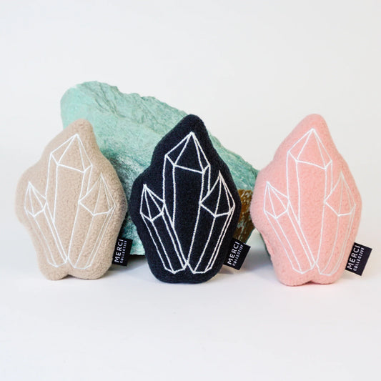 Multi-color crystal cluster cat toys in beige navy and pink with catnip enrichment