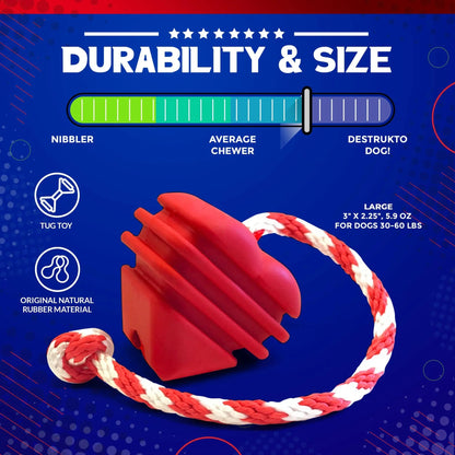 Large red natural rubber heart dog toy for 30-60 lb heavy chewers