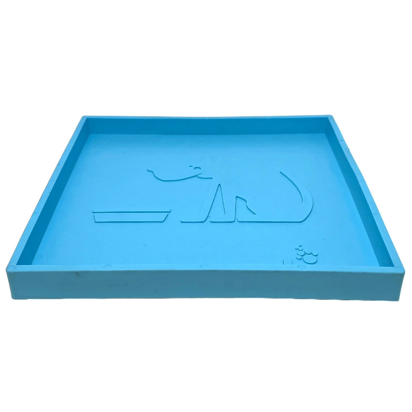 Top view of light blue matte suction cup holder with embossed dog and bowl design