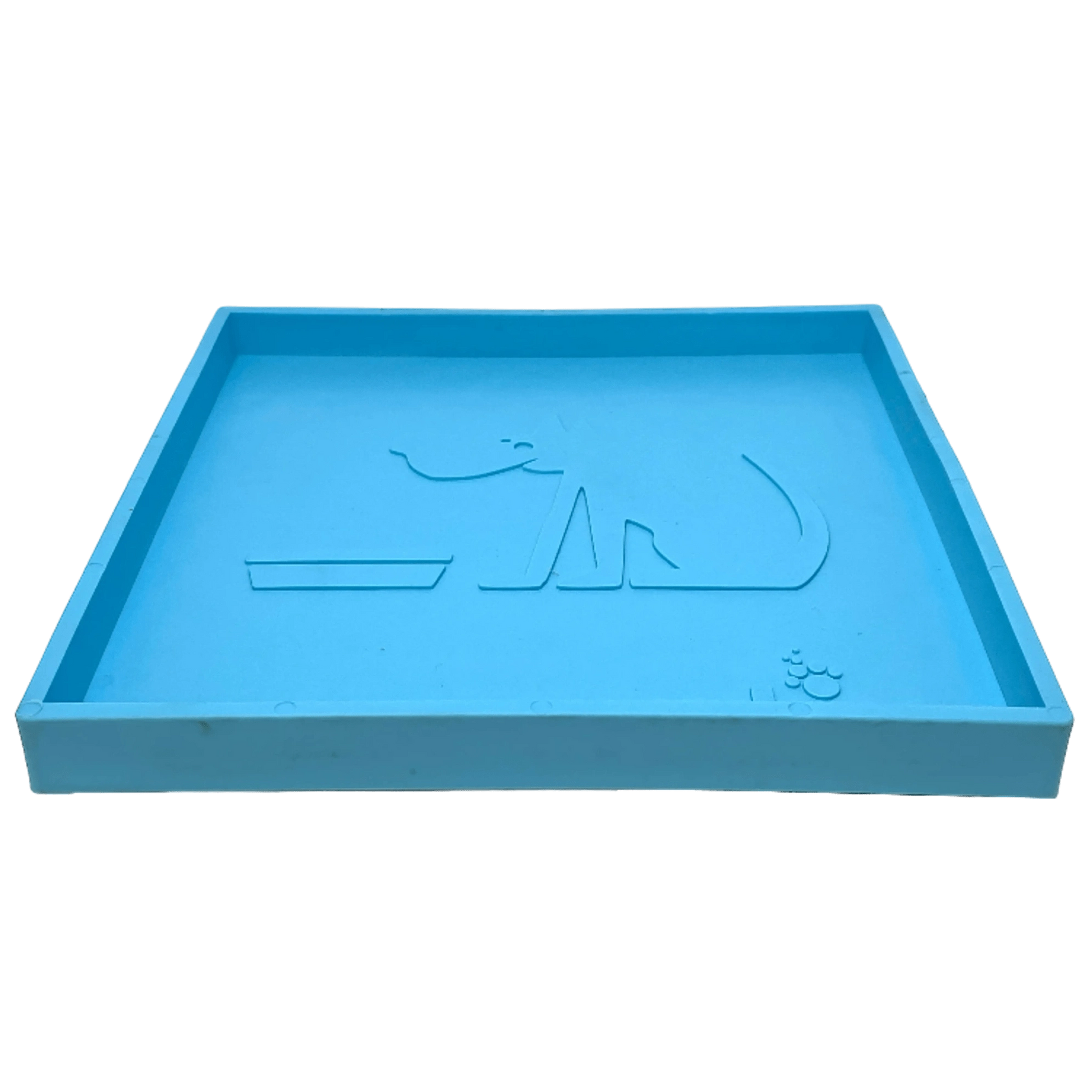 Top view of light blue matte suction cup holder with embossed dog and bowl design