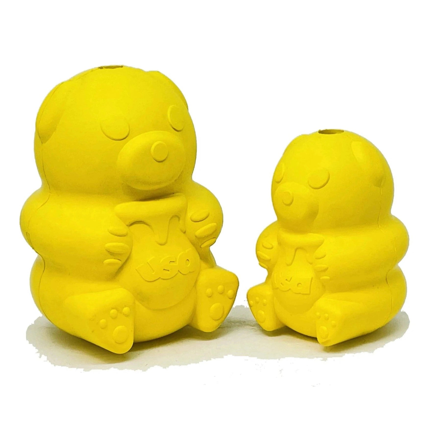 SodaPup Medium Honey Bear natural rubber dog chew toy with USA embossed belly