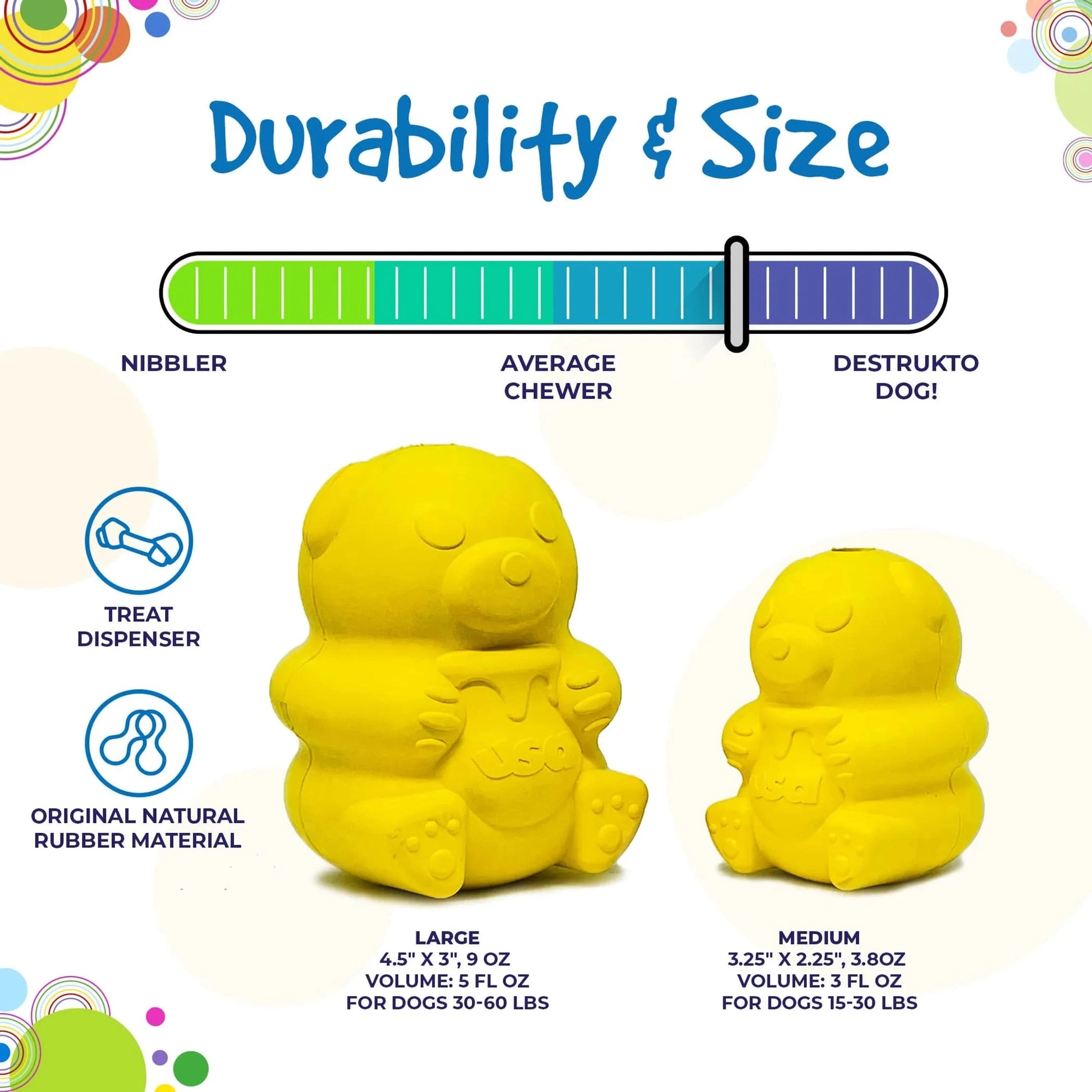 SodaPup large and medium honey bear treat dispenser size chart