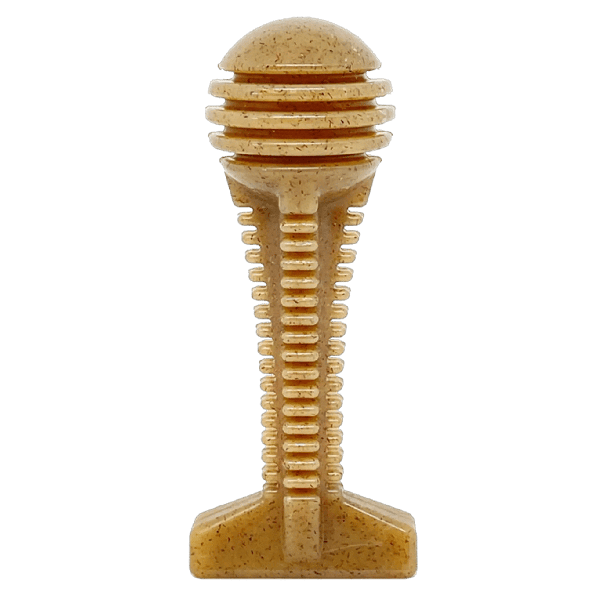 Tan speckled nylon honey bone dental chew toy with ribbed flower tower design
