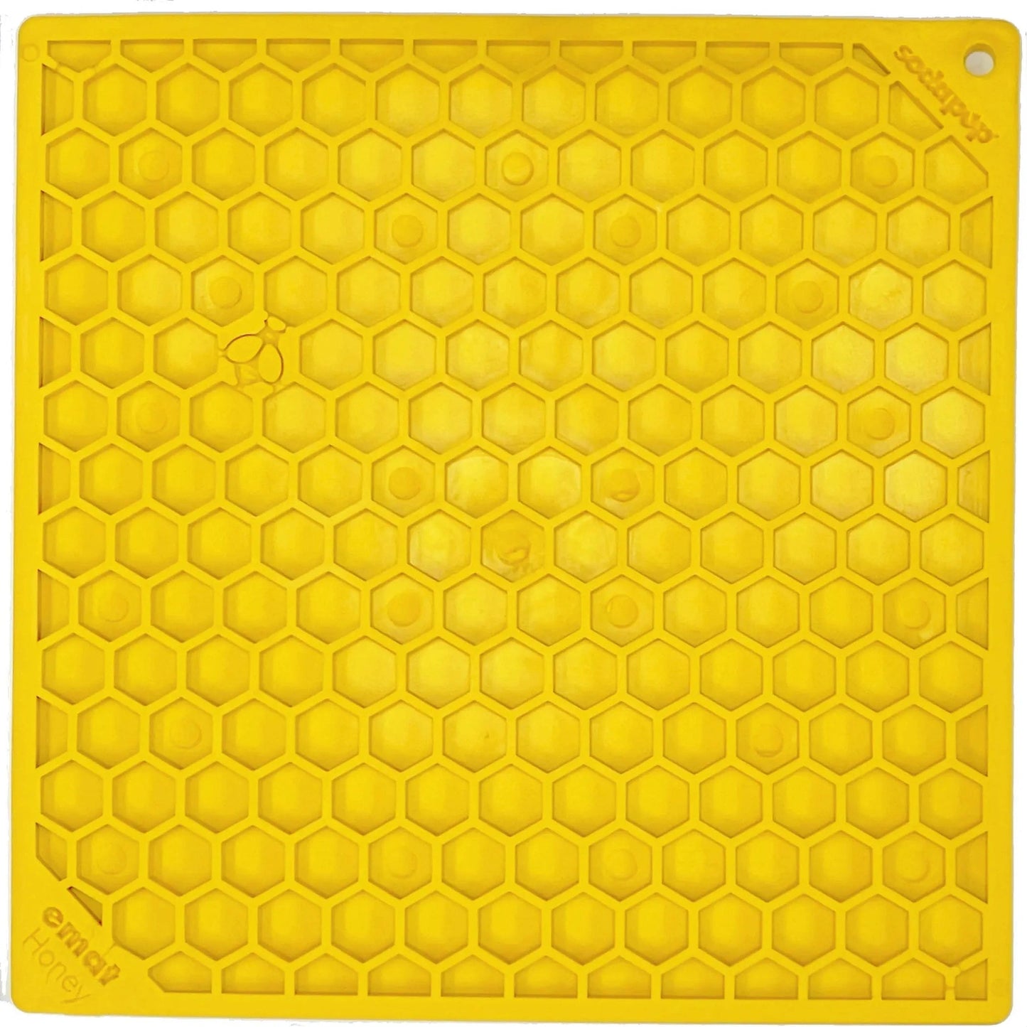 SodaPup yellow honeycomb silicone lick mat with bee icon
