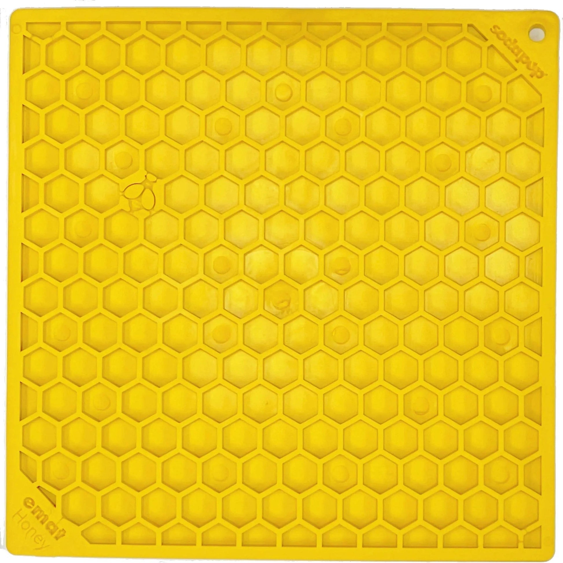 SodaPup yellow honeycomb silicone lick mat with bee icon