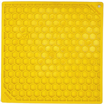 SodaPup yellow honeycomb silicone lick mat with bee icon