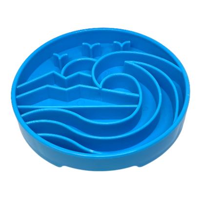 Blue Baja pattern slow feeder bowl for dogs with raised ridges