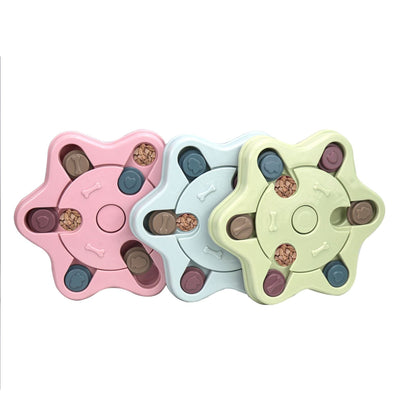 Star-shaped interactive pet puzzle feeder with sliding bone heart lids