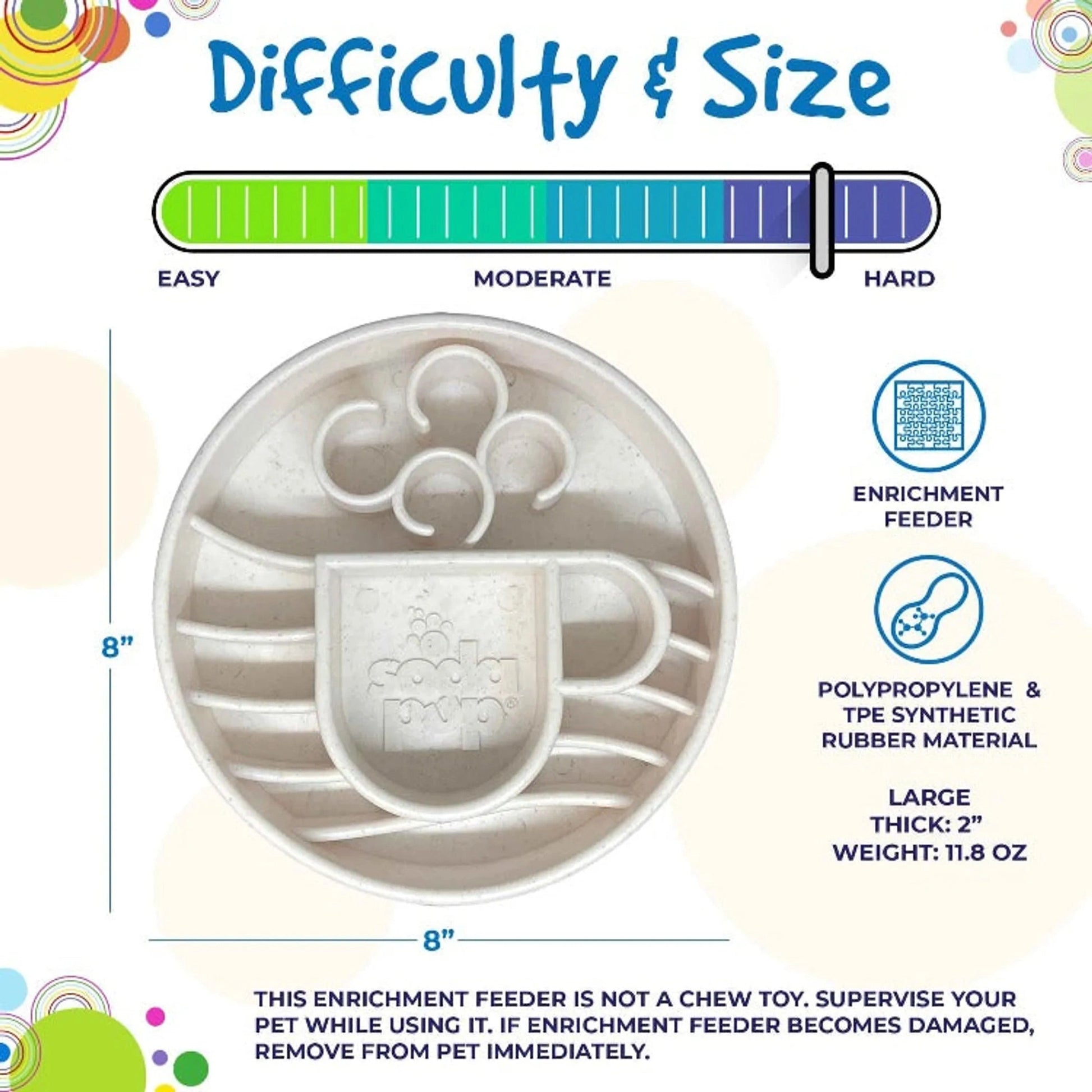 Large white polypropylene slow feeder bowl dimensions and material specs