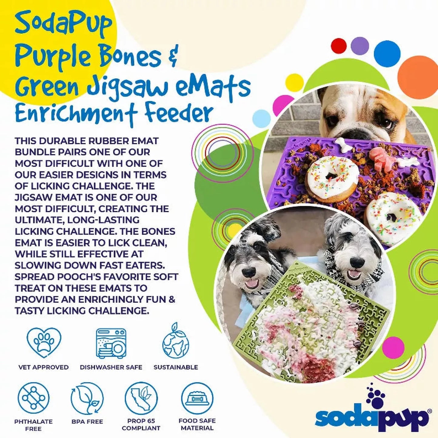 SodaPup Purple Bones and Green Jigsaw lick mat bundle for dog anxiety relief
