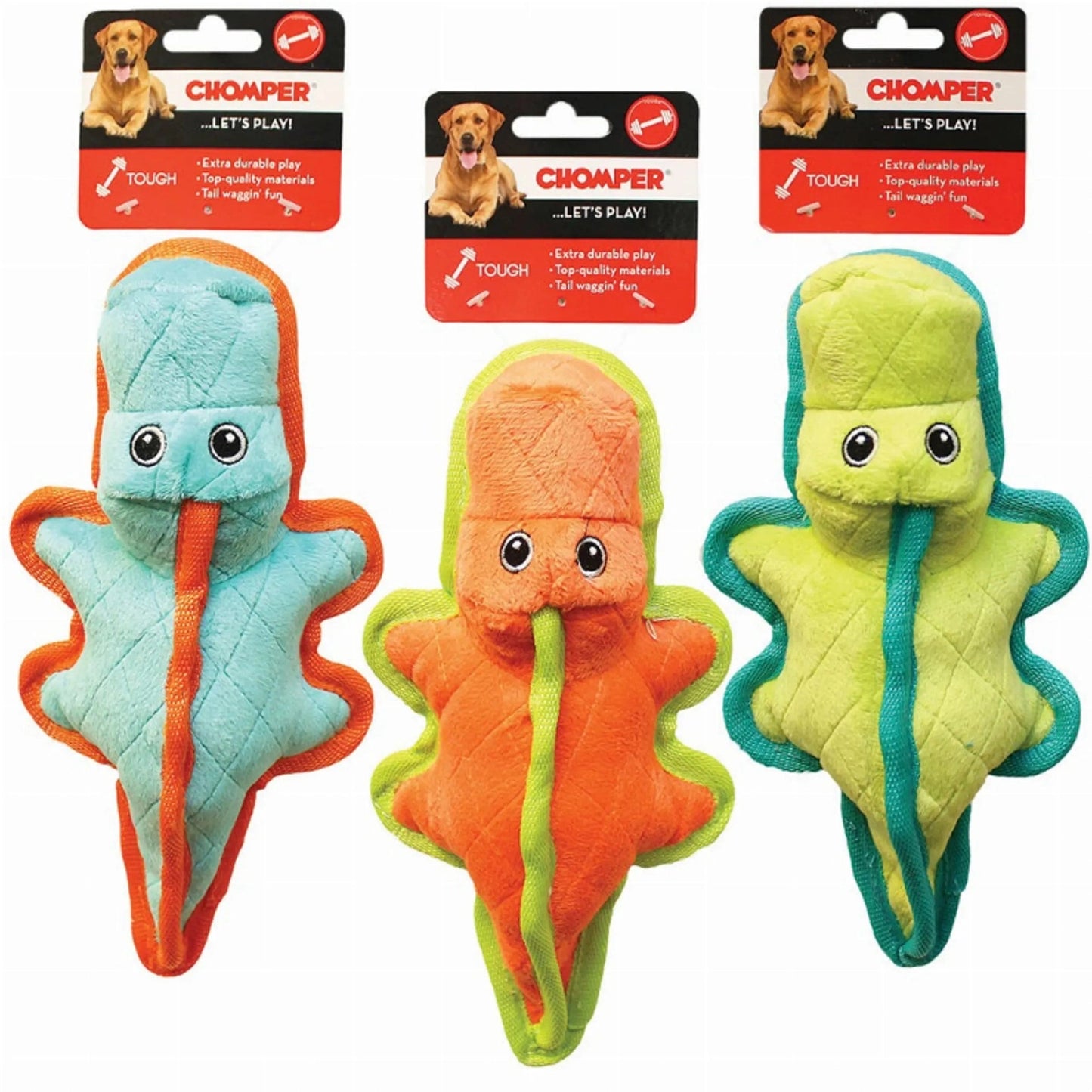 Chomper Jr. Gladiator Gator Pet Toy plush starfish with embroidered eyes and durable woven tails
