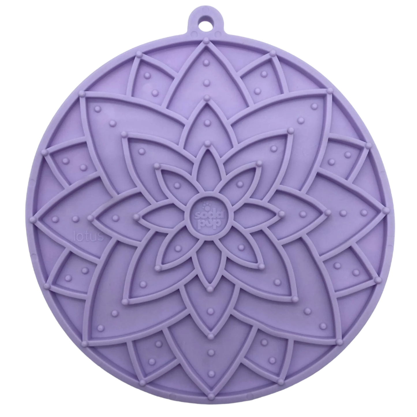 Lavender SodaPup Lotus silicone lick mat with suction cups for cat and dog anxiety relief