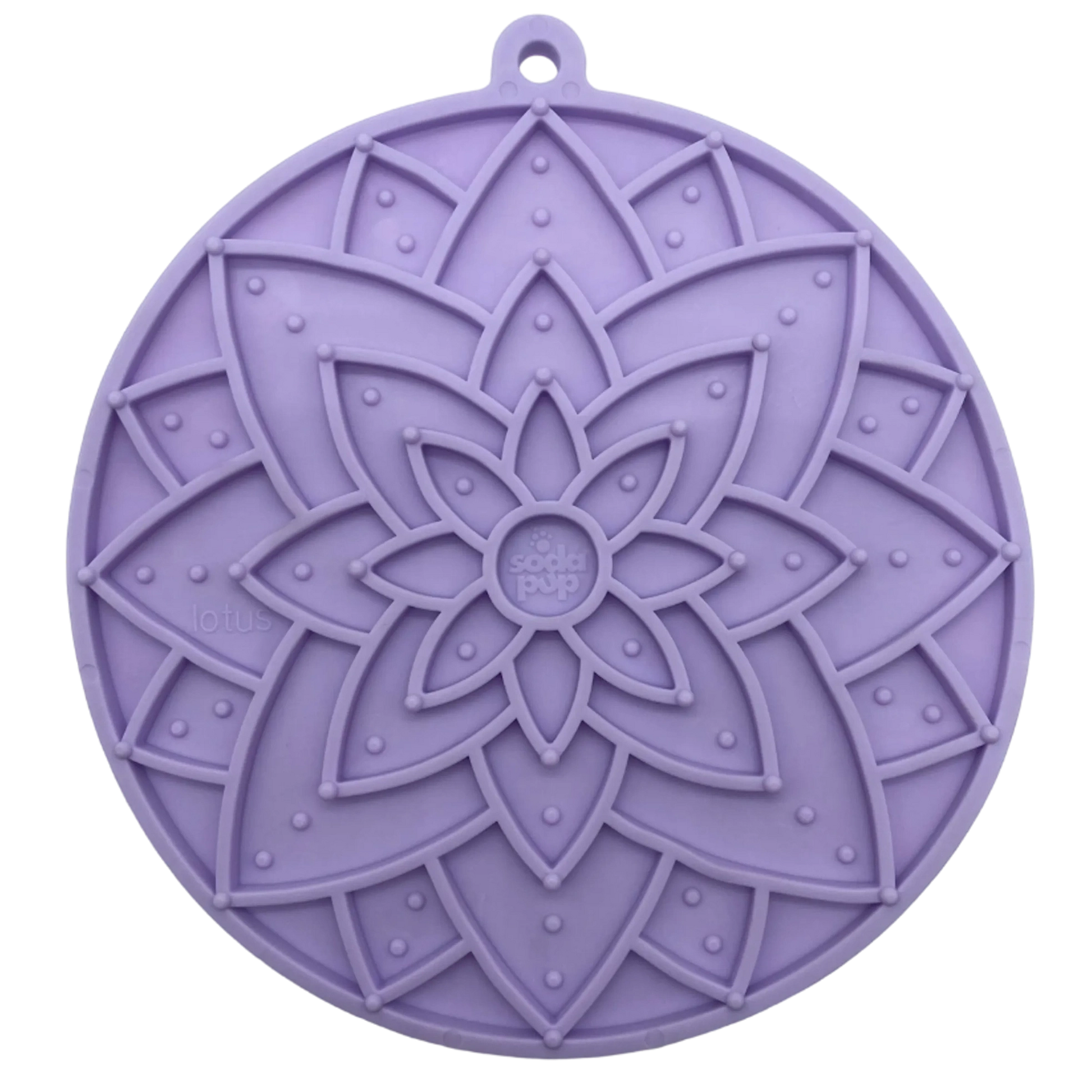 Lavender SodaPup Lotus silicone lick mat with suction cups for cat and dog anxiety relief