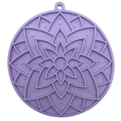 Lavender SodaPup Lotus silicone lick mat with suction cups for cat and dog anxiety relief