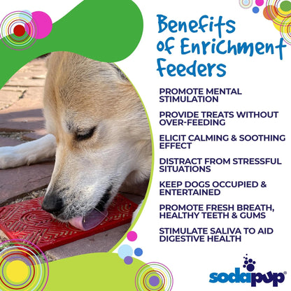 Dog licking red heart textured lick mat for anxiety relief and mental stimulation