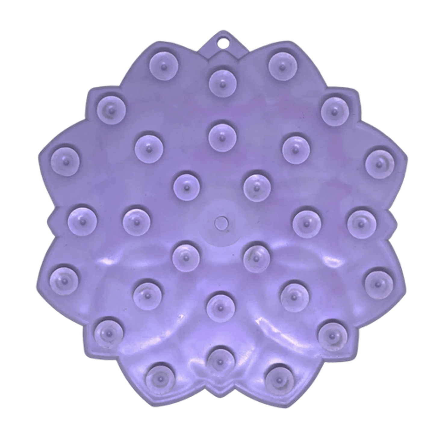Back view of purple SodaPup mandala lick mat showing round suction cups for secure grip
