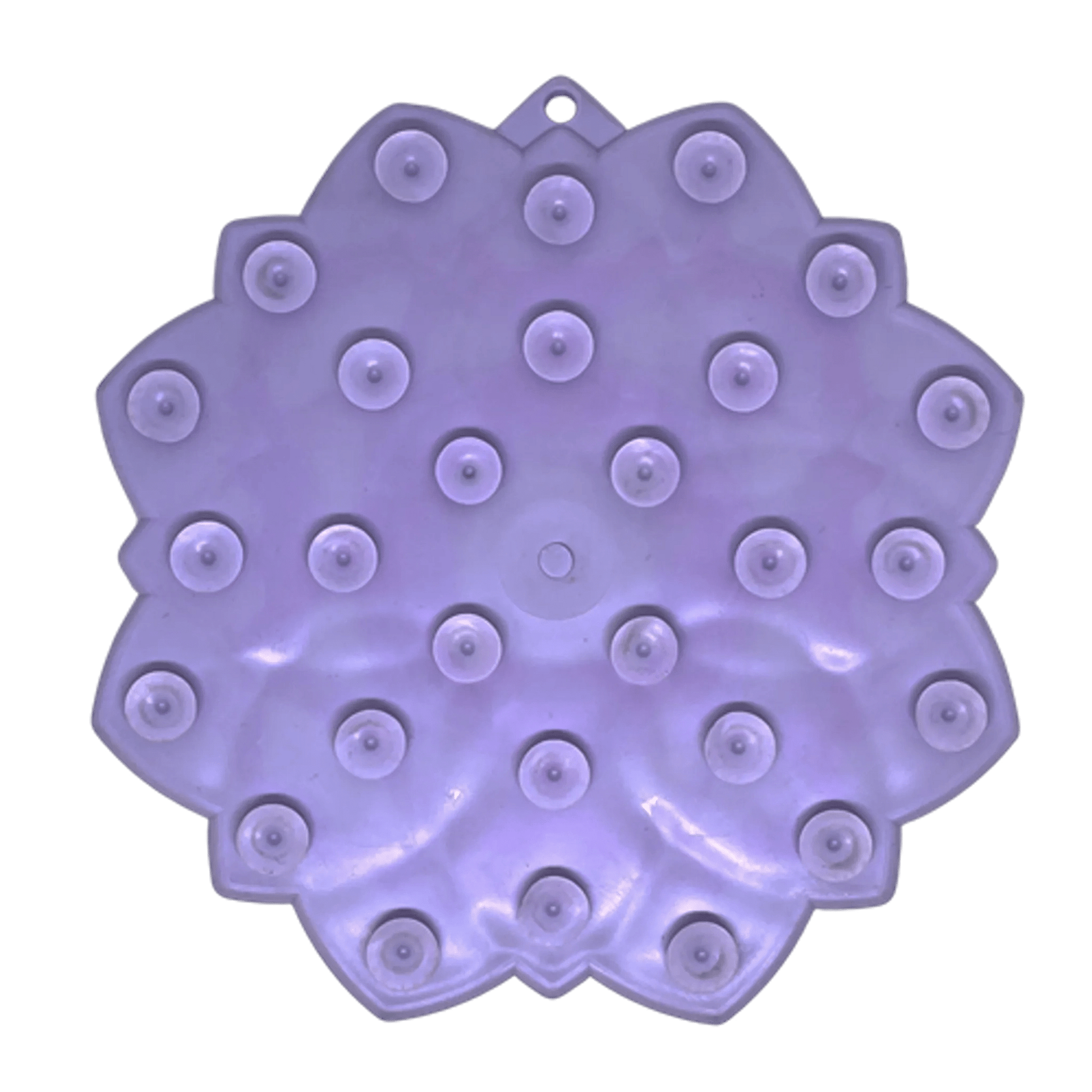 Back view of purple SodaPup mandala lick mat showing round suction cups for secure grip