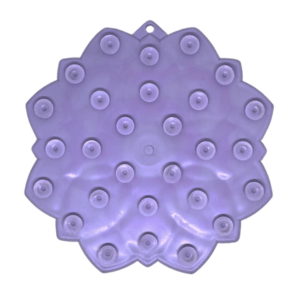 Back view of purple SodaPup mandala lick mat showing round suction cups for secure grip