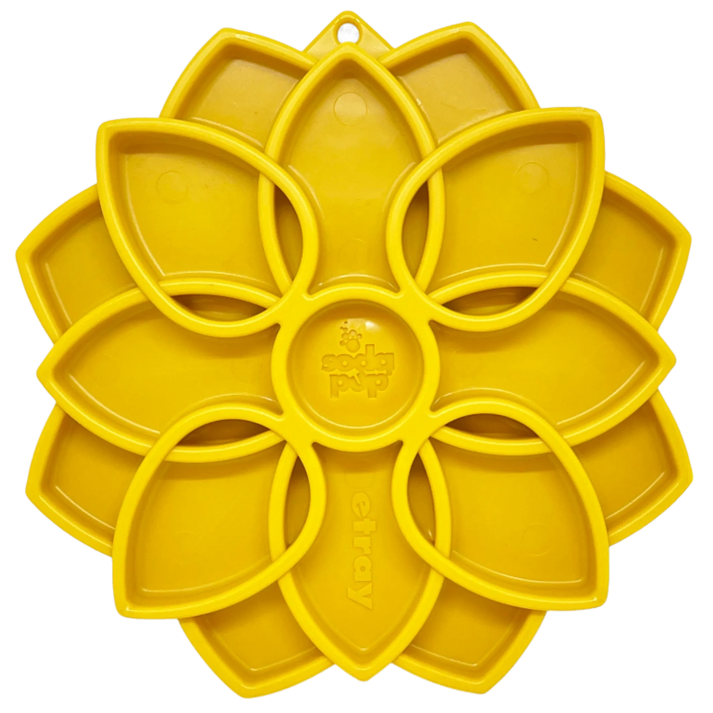 Yellow SodaPup Mandala slow feeder dog lick mat with flower design