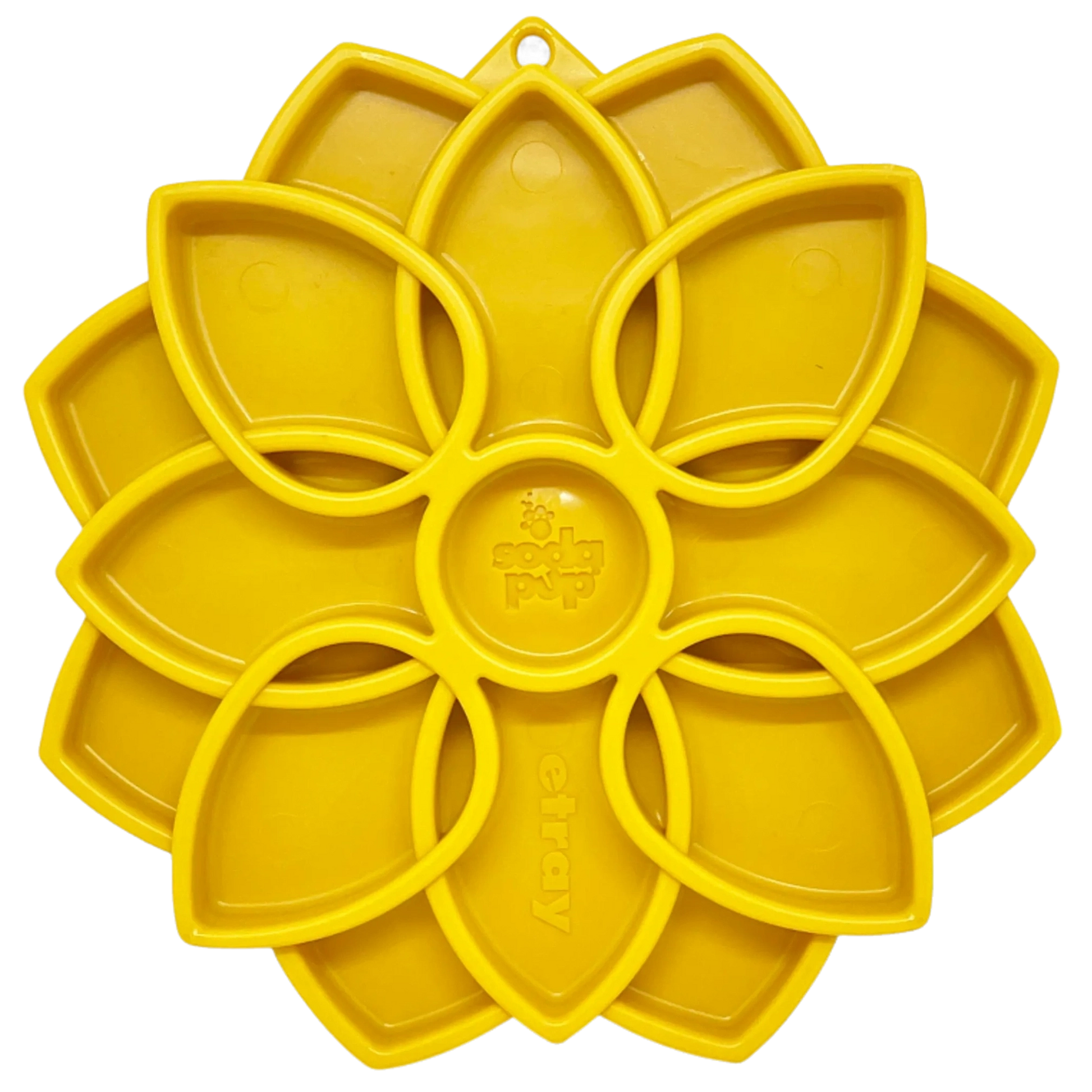 Yellow SodaPup Mandala slow feeder dog lick mat with flower design