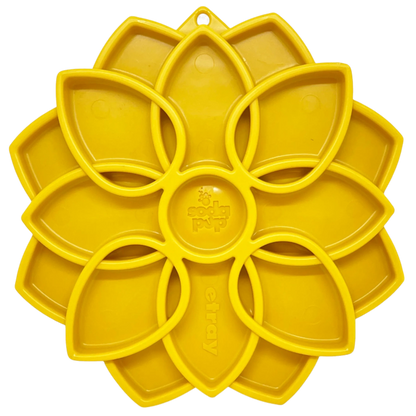 Yellow SodaPup Mandala slow feeder dog lick mat with flower design