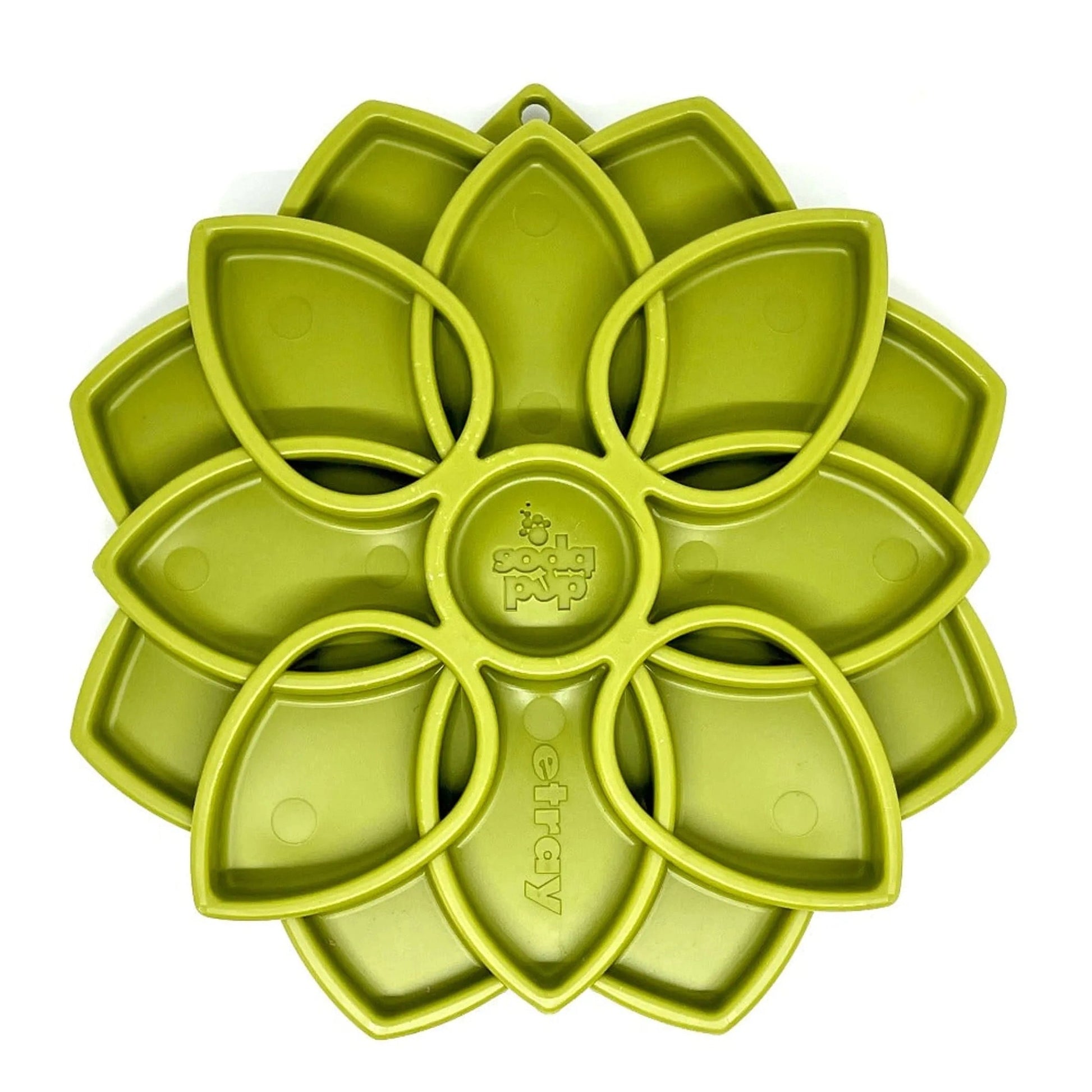 Green SodaPup Mandala slow feeder dog lick mat with flower design