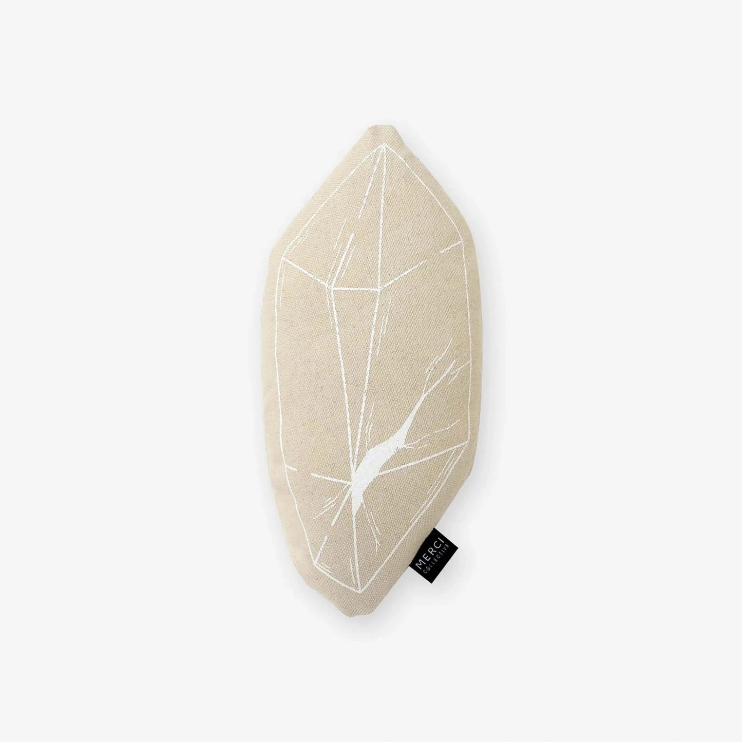 Natural beige Merci Collective Chouchou Catnip Kicker crystal cat toy with white illustration