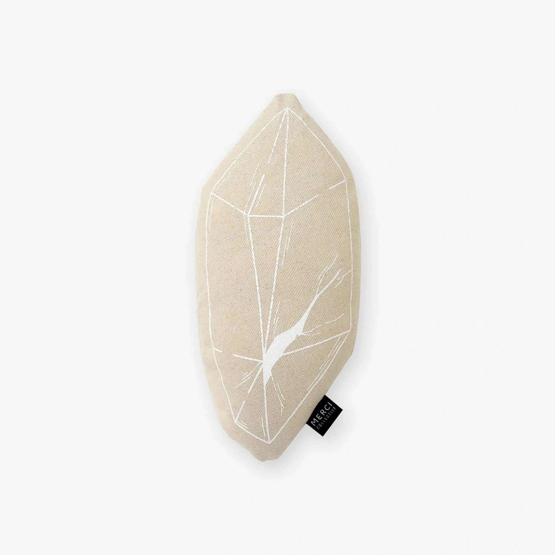 Natural beige Merci Collective Chouchou Catnip Kicker crystal cat toy with white illustration