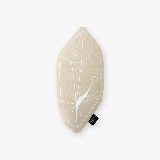 Natural beige Merci Collective Chouchou Catnip Kicker crystal cat toy with white illustration