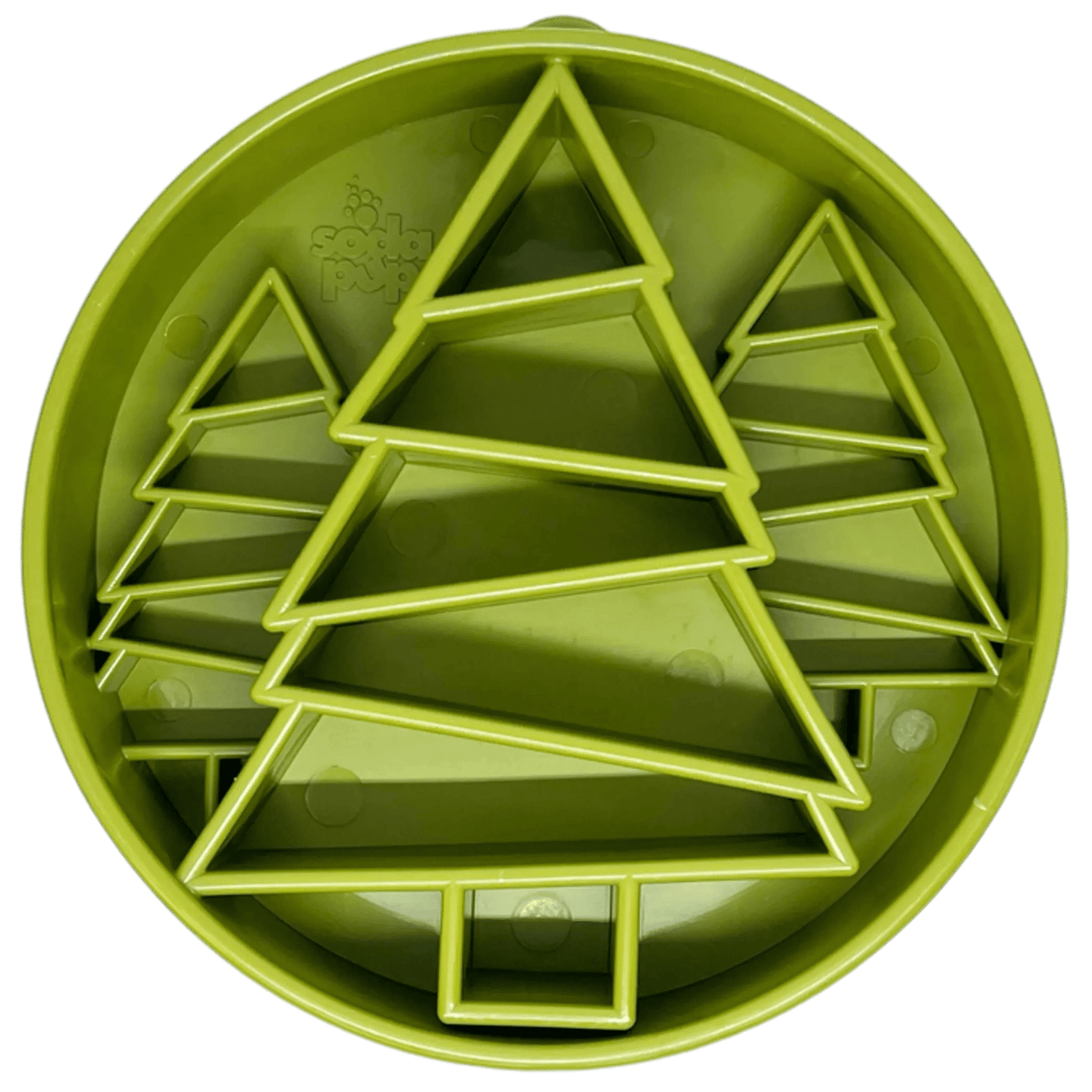 Green SodaPup pine tree design slow feeder bowl top view with segmented chambers