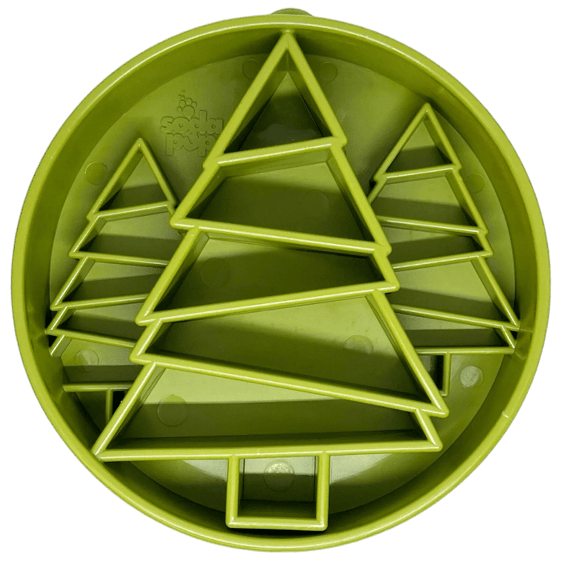 Green SodaPup pine tree design slow feeder bowl top view with segmented chambers
