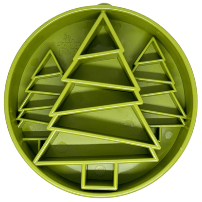 Green SodaPup pine tree design slow feeder bowl top view with segmented chambers