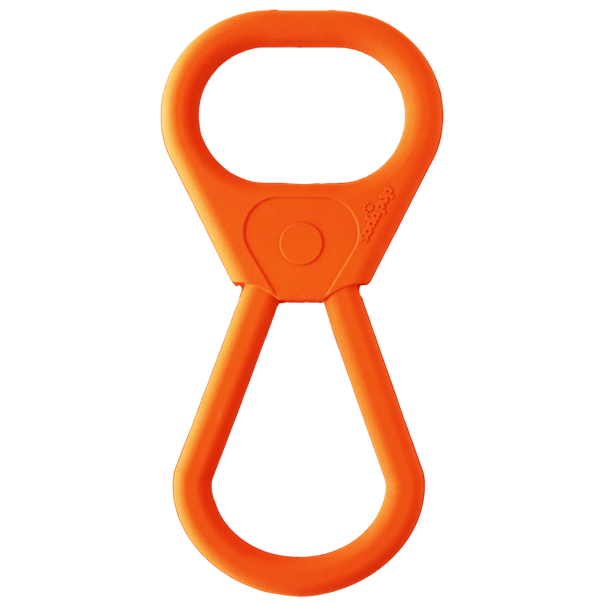 Orange SodaPup figure-eight rubber tug toy with human and dog grip loops