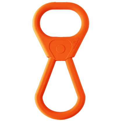 Orange SodaPup figure-eight rubber tug toy with human and dog grip loops