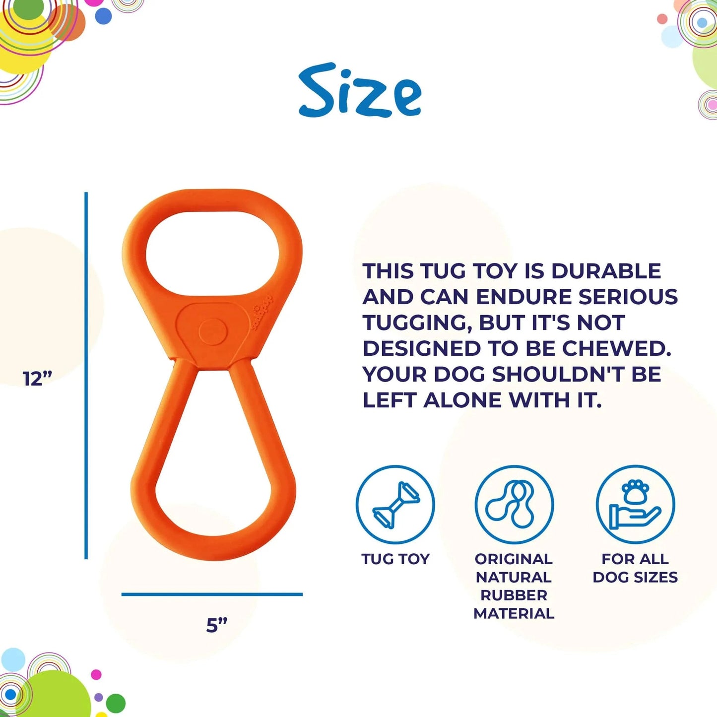 Orange SodaPup natural rubber tug toy for all dog sizes with ergonomic loops