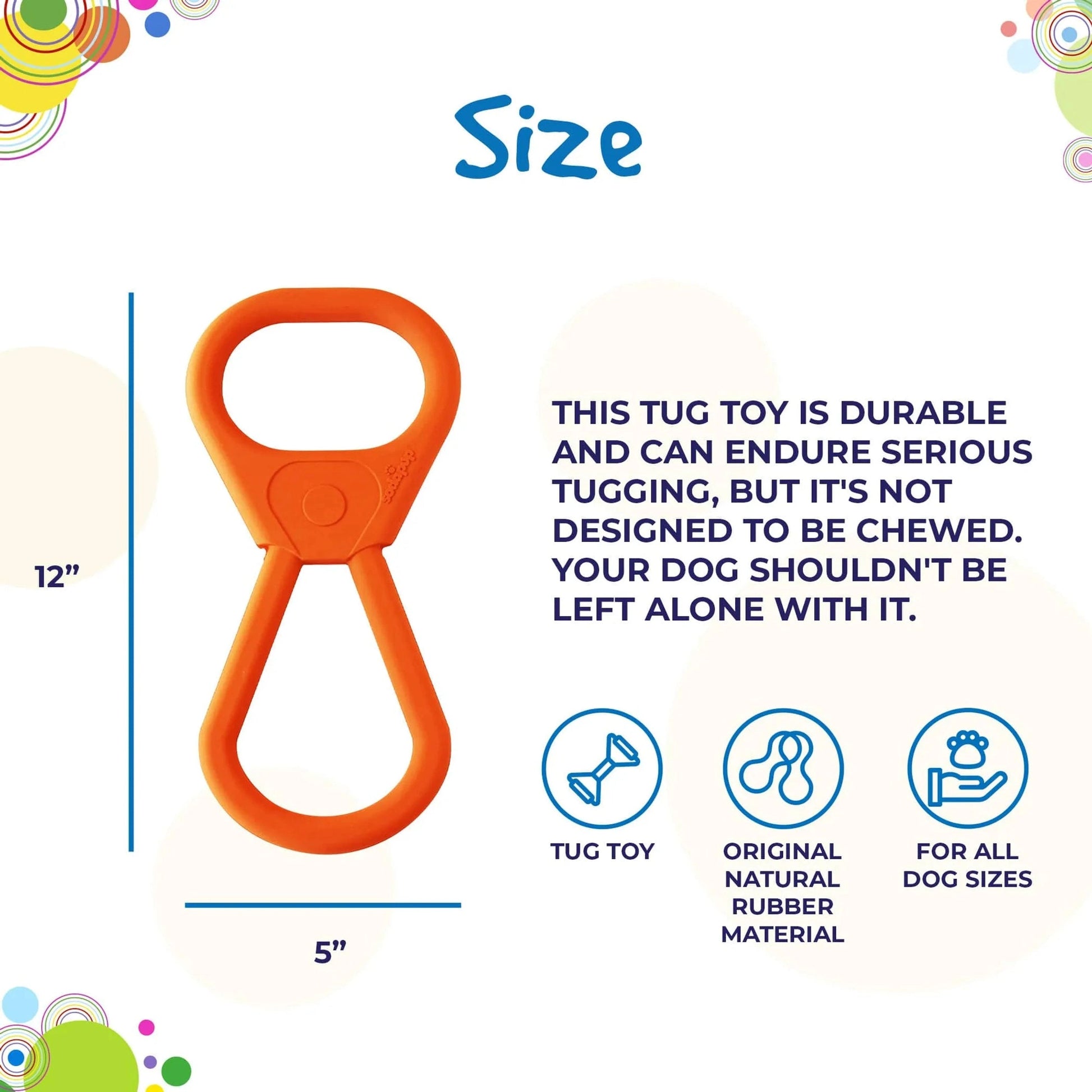 Orange SodaPup natural rubber tug toy for all dog sizes with ergonomic loops