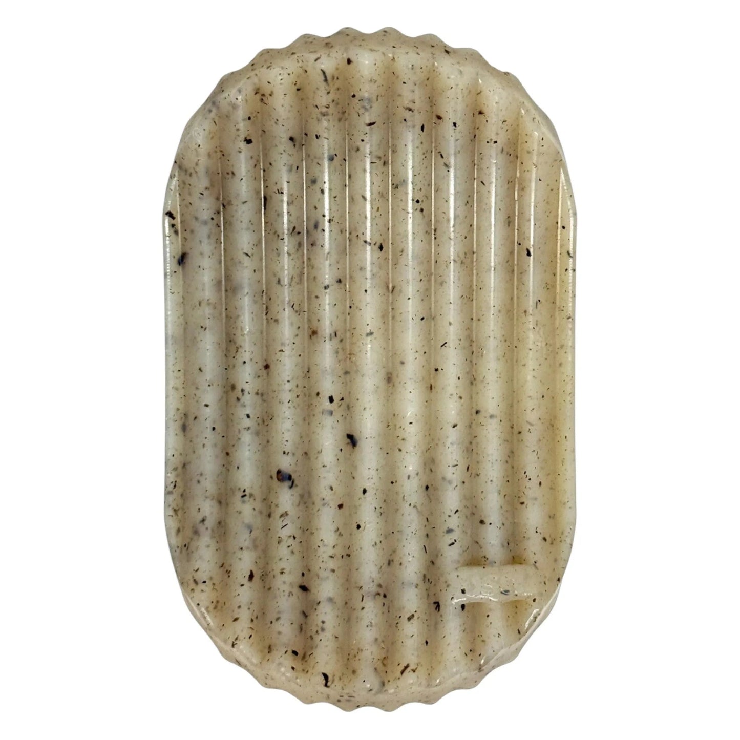 Beige ridged nylon potato chip dog toy top view