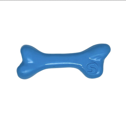 Blue SodaPup PUP-X floating rubber bone chew toy with embossed logo