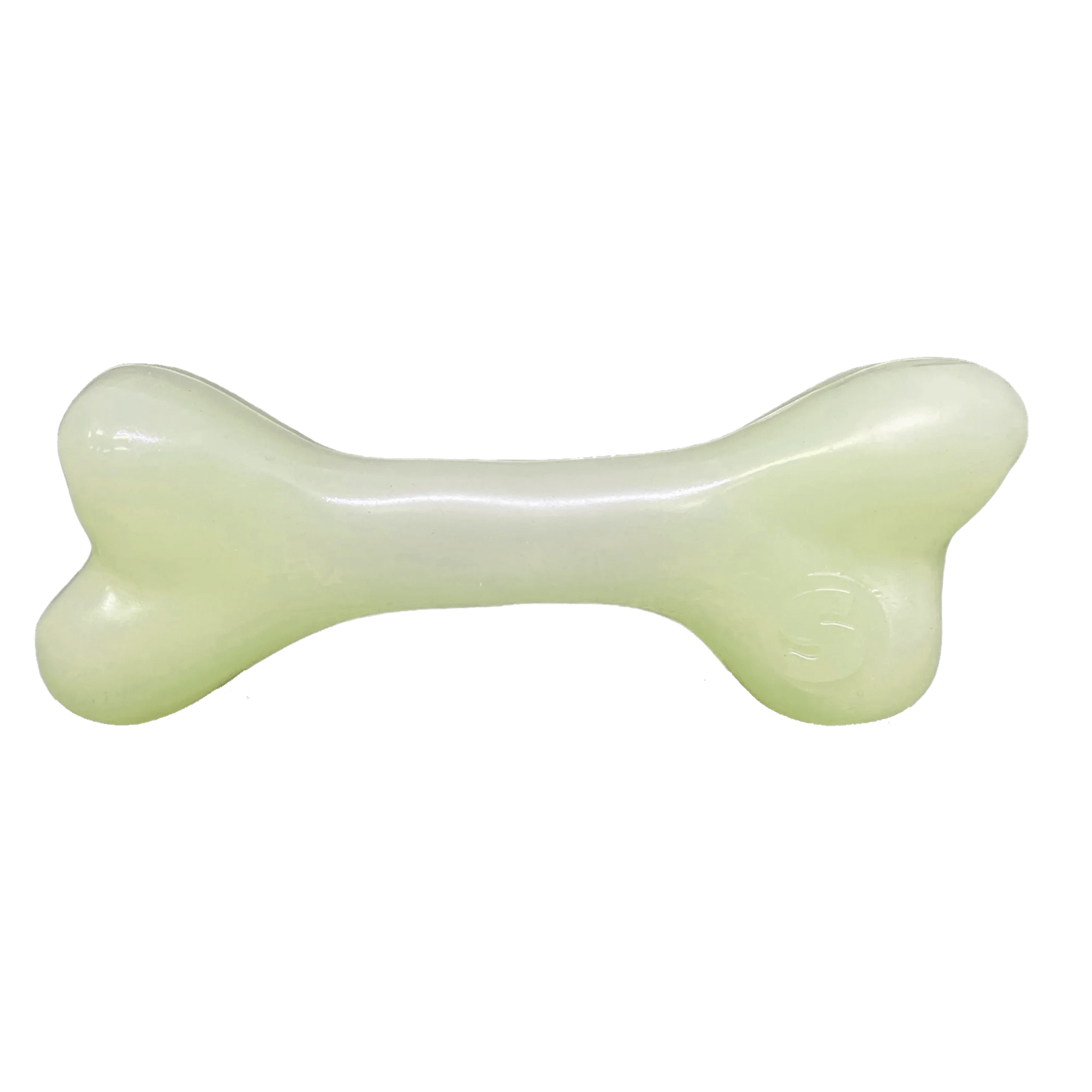 Pale green translucent SodaPup glow-in-the-dark rubber dog bone