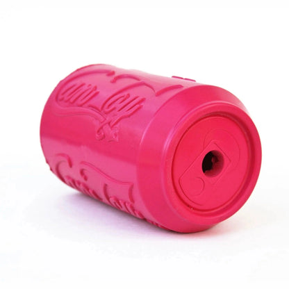Pink soda can shaped dog toy bottom opening detail