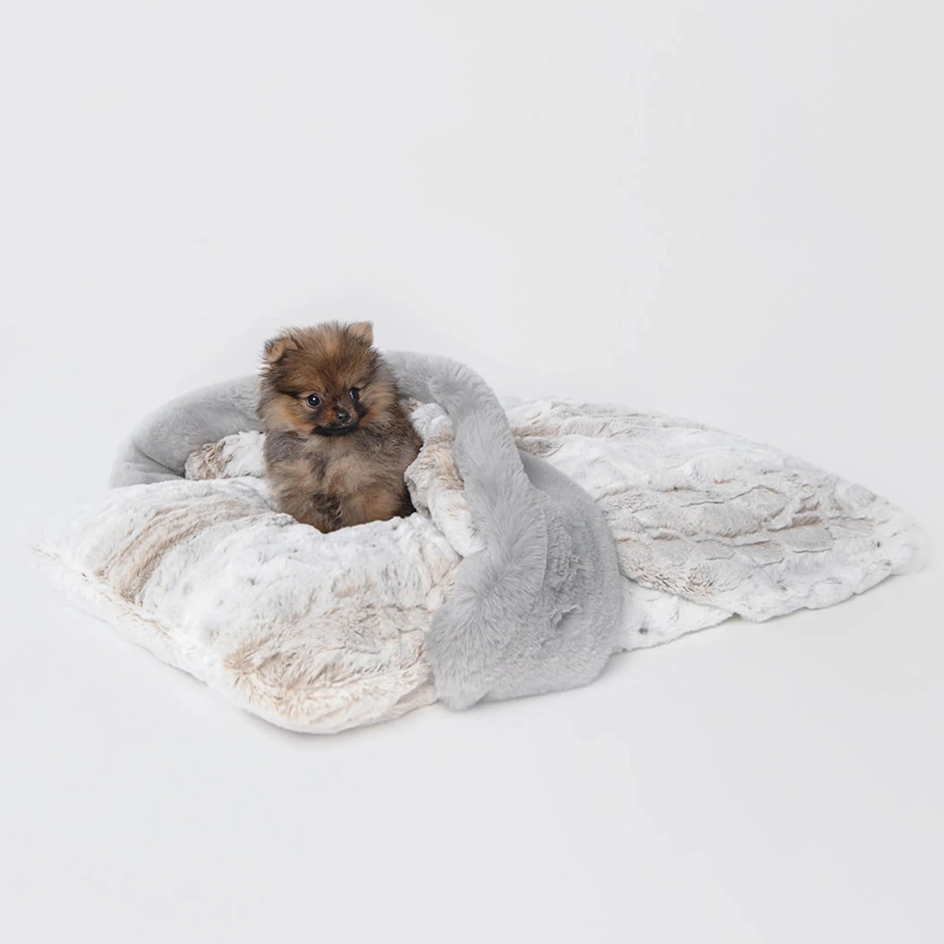 Ritz Hideaway Luxe Dog Bed with faux fur and plush cushion for small dogs