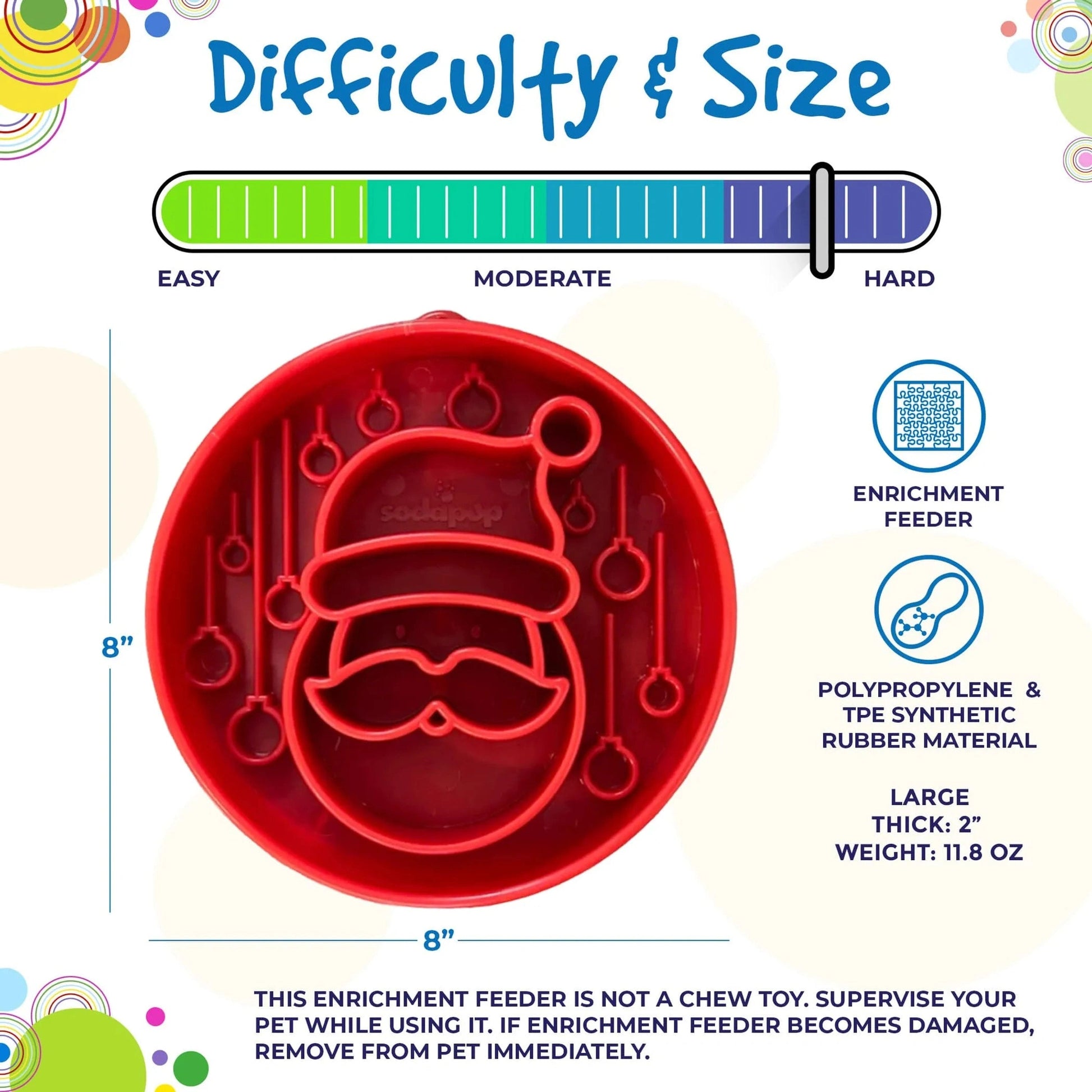 Large red polypropylene Santa slow feeder bowl showing hard difficulty scale