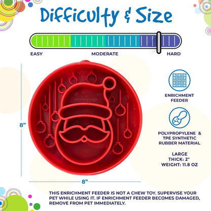 Large red polypropylene Santa slow feeder bowl showing hard difficulty scale